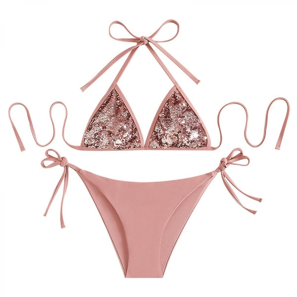 Tvådelad baddräkt för kvinnor Sexiga badkläder Halter String Triangle Bikini Sets (FMY)