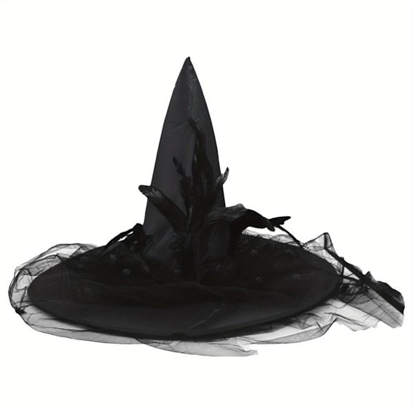 Ægte Hexe- og Troldmandsfjerhatte med Tulle-Net til Halloween Kostume (FMY) Red