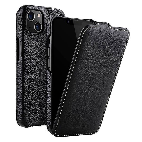 Vertikalt Flip-fodral för iPhone 13 i äkta läder med litchitextur + PC-skyddande skal (FMY) Black iPhone 13 6.1 inch