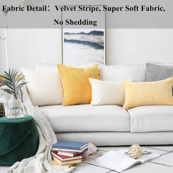 Gula kuddfodral 18x18 Supermjuka dekorativa randiga manchester senap Sängkuddar för soffa Set om 2, 45x45 cm, solrosgul (FMY)
