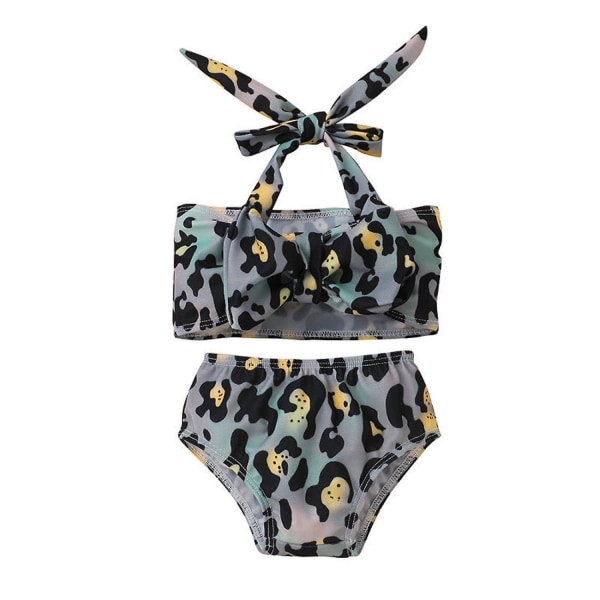 Leopardprint børneslynge badetøj piger Bikinisæt --- Sort farverig størrelse 100 (FMY)