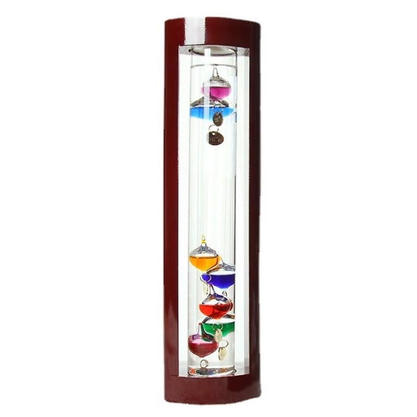 Glass Galileo Thermometer, En Design Med Flerfargede Kuler I En Cherryfarget Treramme (FMY) 9*5*H28cm