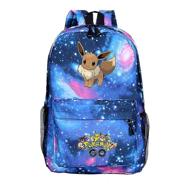 Anime Pokmon Eevee Print Student skolväska Cartoon Bags Unisex Ryggsäck (FMY) Starry sky blue