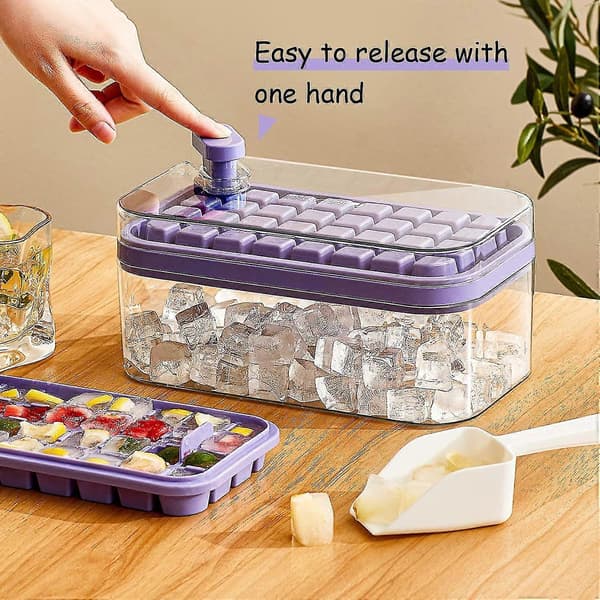 SDIGV Isbitsform med Lock och Behållare, 2-pack för Frys, 64 st Isbitsformar (Grön) (FMY) Purple