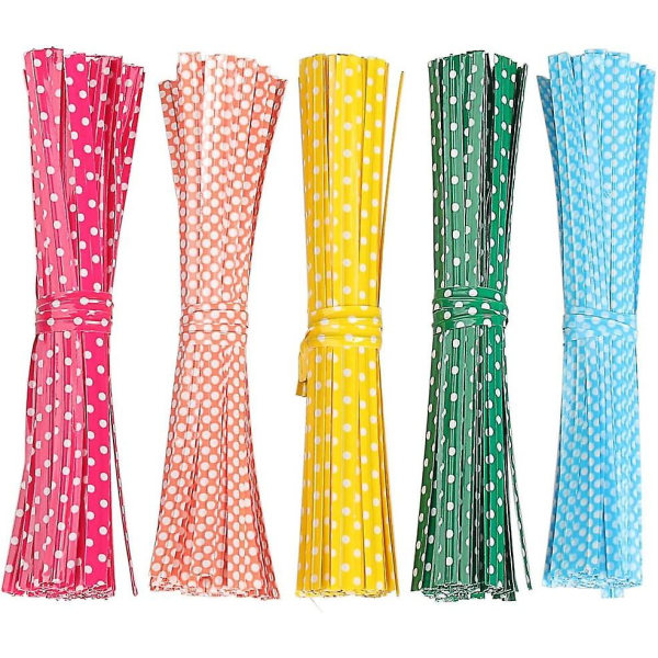 500 st 4 tums väska Twist Slips, Färgglada väska Slipsar för Cellofan Party Bag-- (FMY)