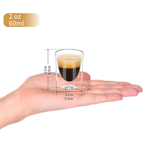Liangnv Espresso Koppar Set om 2, 2 Oz Espresso Shotglas, Espresso Muggar, Dubbla Isolerade Borosilikatglas, Tazas De Cafe Expre  (FMY)