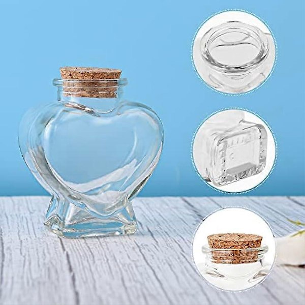 Mini Glas Hjerteformede Flasker med Korkpropper Dekorative Glasflasker med Korklåg Små Glasflasker Krukker til DIY Kunst Håndværksprojekter  (FMY)