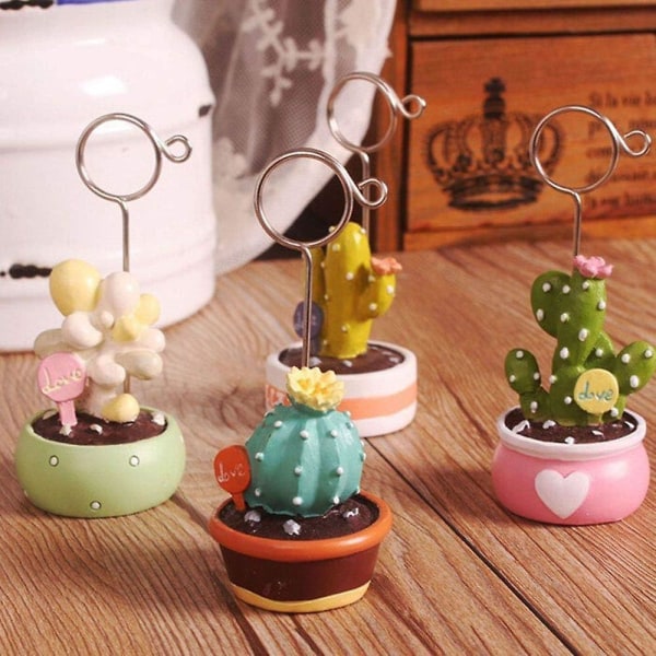 4 Pieces Mini Mehikasvit Bonsai Muistio Clip Hartsi Kaktus Patsas Muistiinpano Valokuva Paikka Nimi Kortin pidike Pöydän koristelu-- (FMY)