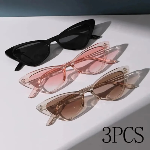 3 par pr. sæt Små Cat Eye solbriller Kvinder Søde Smalle Cat Eye briller Retro Vintage Smalle Cateye solbrillesæt (FMY) green