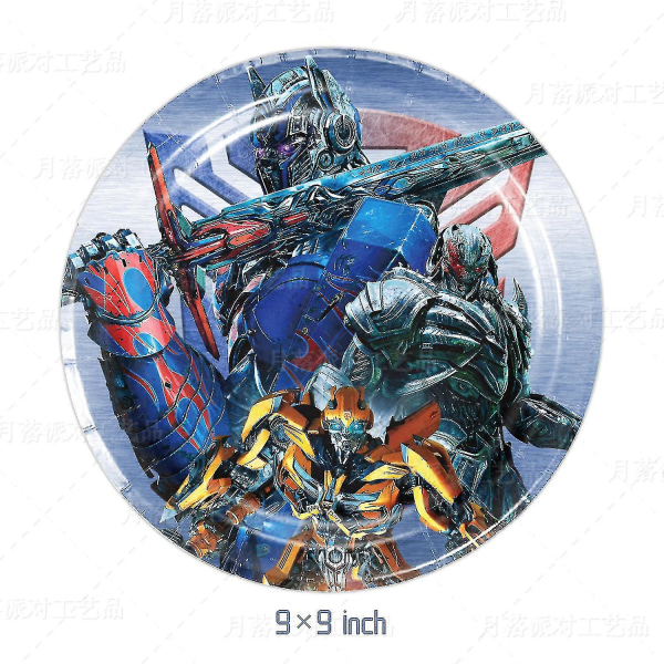Transformers Barnefestutstyr Optimus Prime Bumblebee Robot Bursdagsdekorasjon Nummer Ballong Banner Disponibel tallerkenkopper (FMY) 10pcs plates 9inch