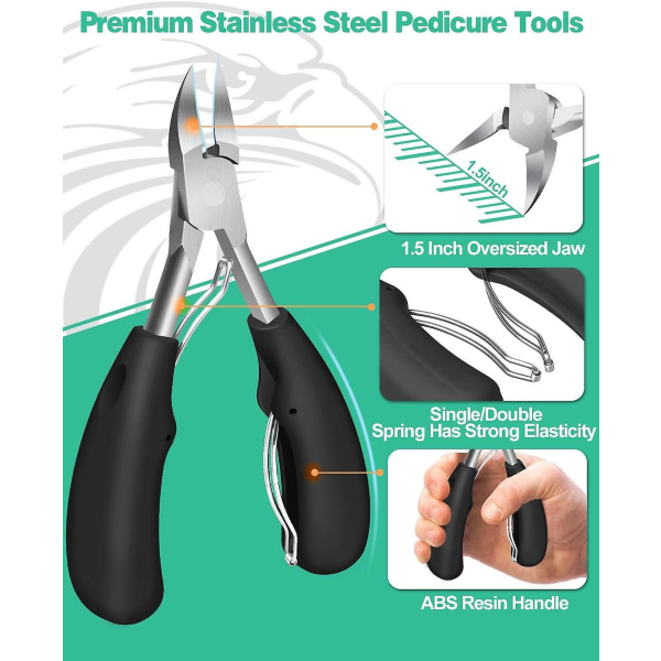 Tånagelklippare för tjocka naglar och inåtväxta naglar för seniorer - Nagelklippare med mjukt grepp i rostfritt stål med nagelfil (FMY)