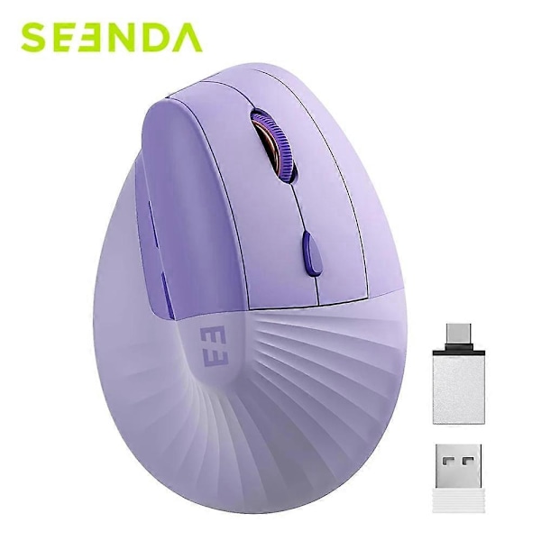 Seenda Lift Vertikal Trådløs Mus Type C Genopladelig Ergonomisk USB & Type C Mus til Laptop PC MacBook Windows Android Mus & Trac (FMY) PURPLE