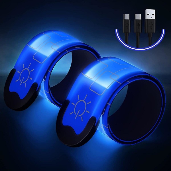 Opgrader LED-armbånd til løb (2-pak), USB-genopladelige reflekterende armbånd, lysbånd med høj synlighed til løbere (blå) (FMY)