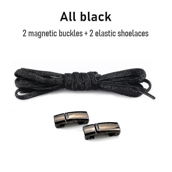 1 par utan knytskosnören Magnetiska elastiska skosnören för barn och vuxna sneakers skosnören 23 färger skosnören (FMY) All black