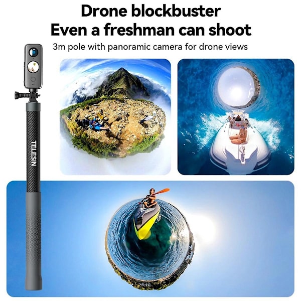 1,2 m kolfiber selfie-stick monopod, utdragbar med 1/4 skruv för actionkamera (FMY)