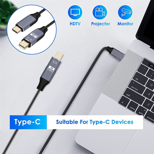 USB C - Mini Displayport -kaapeli USB Type C - 3 - Mini DP -johto 4K -sovitinkaapel (FMY) black