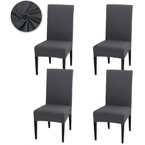 Stolsöverdrag Set om 4, Matrum Stolsöverdrag, Universal Stretch Stolsöverdrag, Stolsöverdrag för Bröllop, Hemfest, Mörkgrå  (FMY)