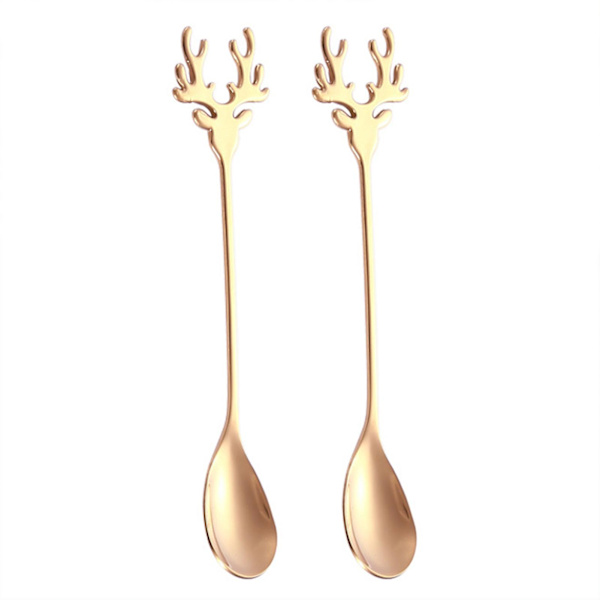 2 kpl ruostumattomasta teräksestä valmistettua hirven sarvien muotoista lusikkaa, ei-hiottuja, herkkiä ravintolalusikoita keittiöön (FMY) Rose Gold 2pcs