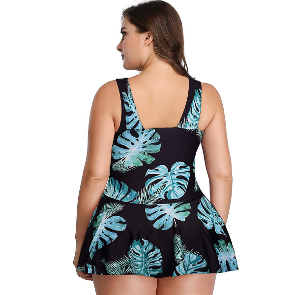 Dame V-hals One Piece Badedragt Ruched Vintage Badedragt (Sortbundet Monstera) Xl (FMY)