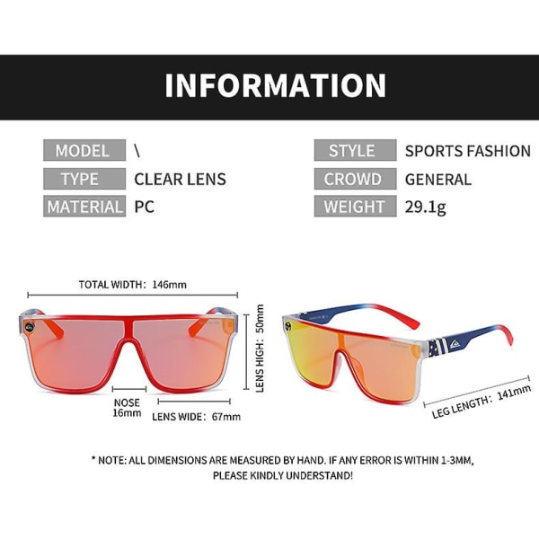 Motesolbriller Overdimensjonerte Uv400 firkantede briller for menn og kvinner10017 (FMY)