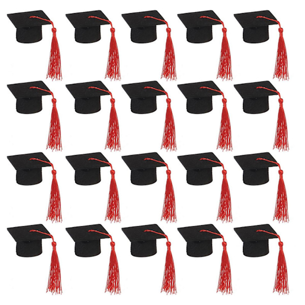 20 stk. Mini Bachelor-hatt i filt med dusker til feiringer, vinflasketopper til graduering, festutstyr til graduering (FMY) Red One Size