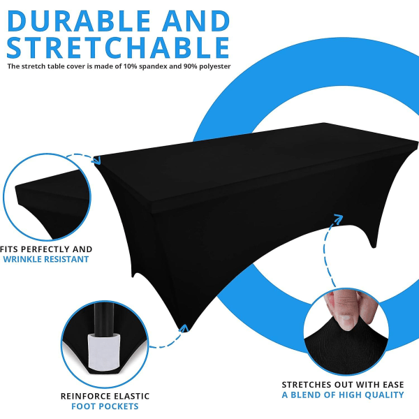 Köksspandexduk 2-pack [5 fot, svart] Tät, monterad, tvättbar och rynkbeständig stretchig rektangulär cover (FMY)