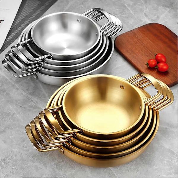 Tjock Paellapanna i Rostfritt Stål (Guld, 18 cm), Spansk Skaldjursgryta, Platt Botten, Stor (FMY)