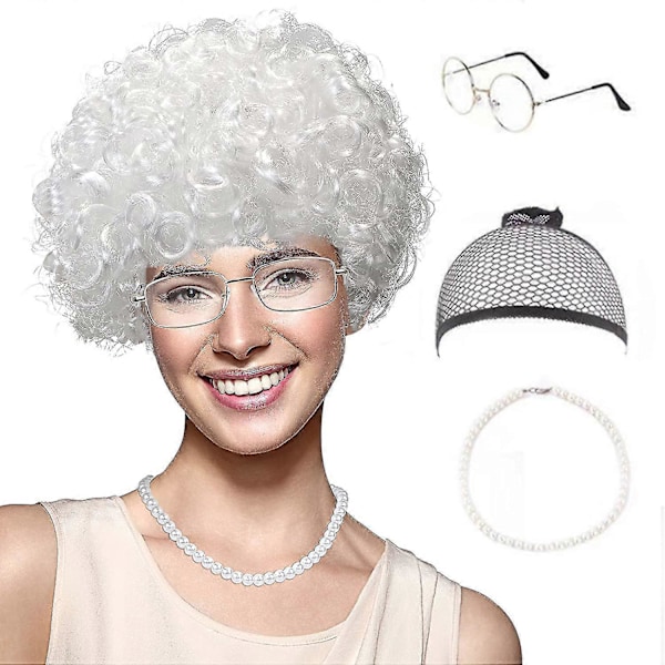 Gammal Dam Peruk, Granny Cosplay Peruk Med Hår, Halloween Kostym (FMY) color 1