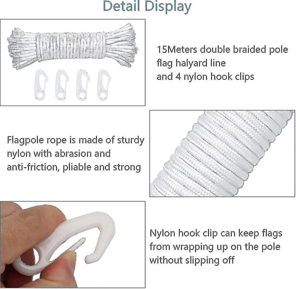 15m 6mm Nylon Flaggrep Flaggstangrep Stang Flagg Fall Linje  (FMY)