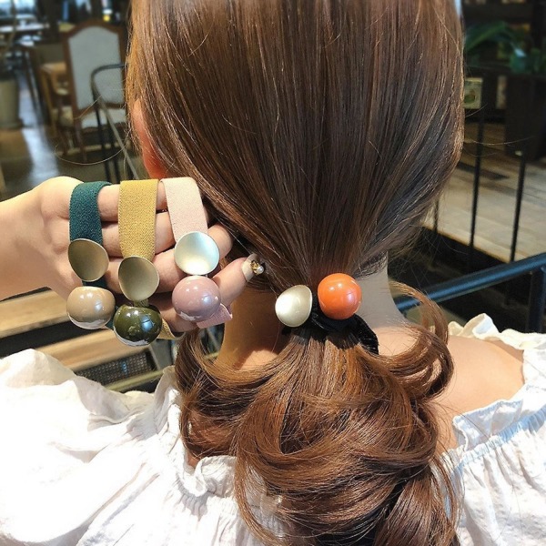 6 stk hårbånd Big Cherry hårslips højelastiske hestehaleholdere hårbånd til kvinder piger ----orange terning krystal,wz-751 (FMY)