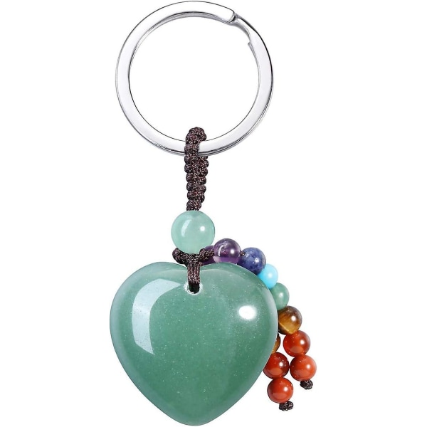 Naturlig grøn aventurin hjerte krystal nøglering 7 Chakra Healing ædelsten nøglering charme til kvinder (FMY)