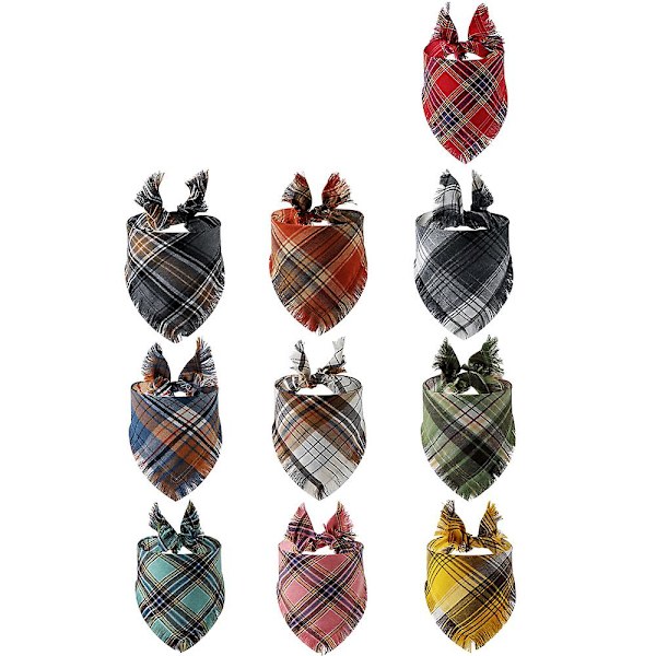 Plaid Hunde Bandanas, 2 stk. Reversible Triangle Hunde Halstørklæde Med Kvastkanter (FMY) C-65*45*45cm