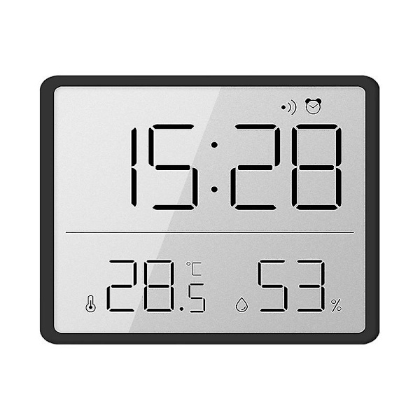 Ultraohut elektroninen seinäkello Digitaaliset seinäkellot Seinälle asennettava Lcd-näyttö Monitoiminen lämpötila- ja kosteushälytyskello  (FMY) Black