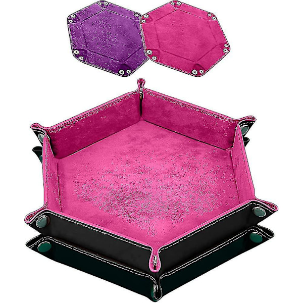 2 Stykker Terningbrætter Dobbeltsidede Terningbræt. Fløjlsblød Foldbar Terningbakke (FMY) Pink