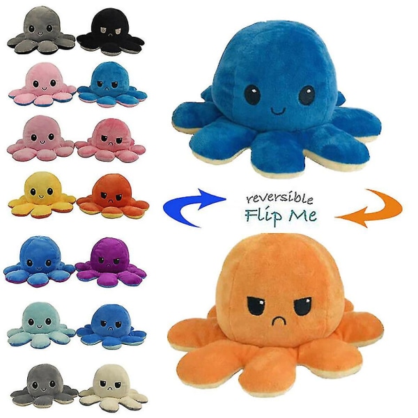 Vendbar Octopus Plushie Dobbeltsidig Flip Doll Show Mood Toy (FMY) Yellow - Blue