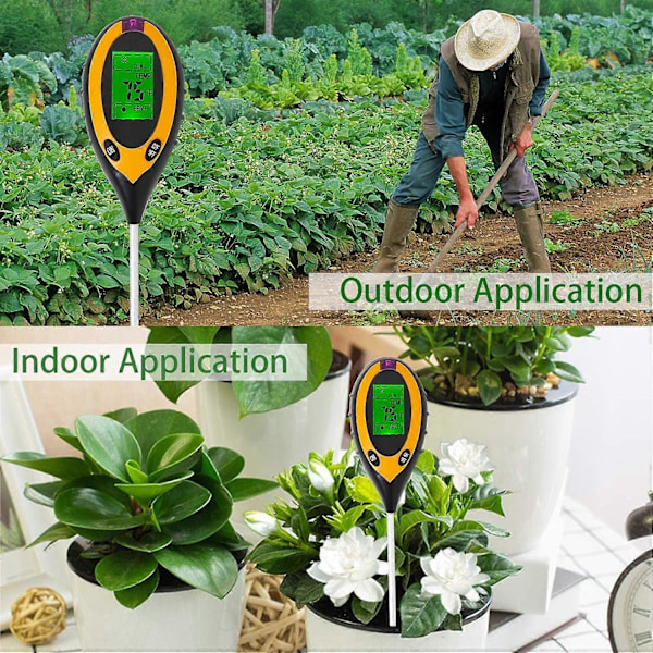 4 i 1 Solid PH Jordtester, Lys- og pH-tester Syre, Temperatur, Jordfugter, Jordfugtighedstester Sensor til Planter, Havebrug, (FMY)