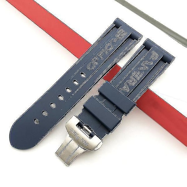 Fjärilsklämma Urband Svart Urband Silikon Gummiband Ersättning För Panerai Rem Verktyg Stålspänne - ya  (FMY) 24mm