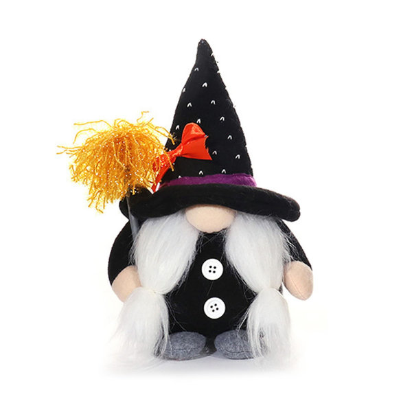 Halloween Gnome Med Heksehatt Plysj Alve Ornament For Halloween Sittende Gnomes Holiday Bord Peis Home Decor (FMY)