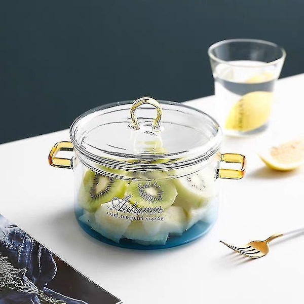 Glasgrytor med lock, 1,7 liter glasgryta för spisen Värmebeständig gryta och panna med lock, Den bästa handgjorda glaskockset Cookt  (FMY)