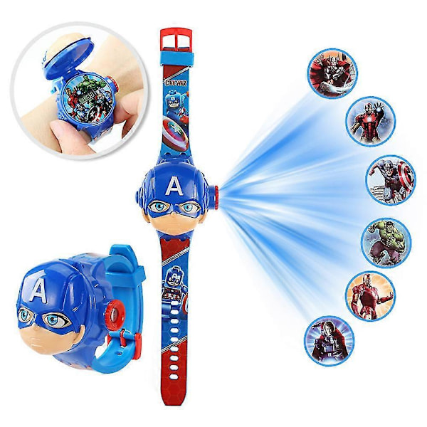 Barn Spider-Man Frozen Elsa Projektionsklocka Tecknad Superhjälte Prinness Flip Cover Klockor Pojkar Flickor (FMY) A