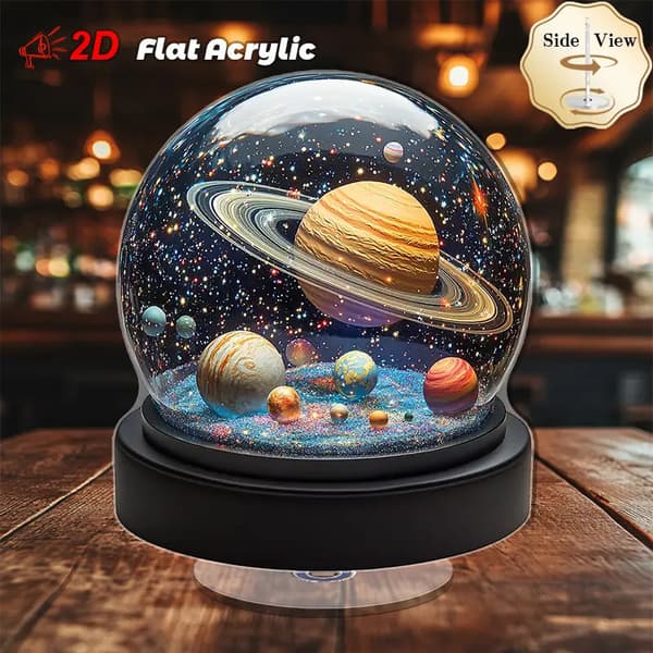 2D Flat - [2D Flat] 1 stk Roterende Solcelle System Akryl Skrivebord Planetarium | 2D Flat Rom-Tema Display med Jupiter, Planeter og Stjerner | (FMY) A-*57/*4