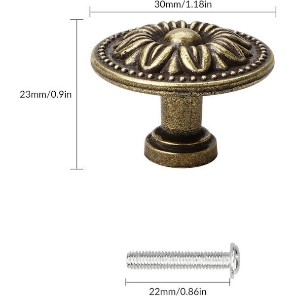 Paket med 8 Vintage Antik Brons Skåpsknoppar för Skåp, Garderob, Möbel, 30mm Diameter (FMY)