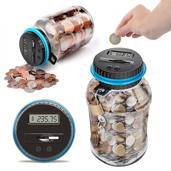 Spargris med Lås LCD Digital Räknare 2,5L Kapacitet Transparent Plast Säker Mynt Spargris (FMY) C