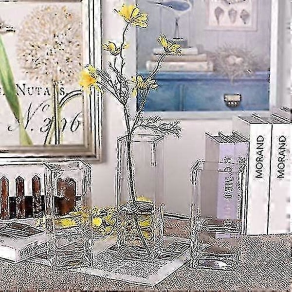 Hög Kvadratisk Vas Hemdekorativ Blomvas Glasvas Bröllop Fest Bordscentrum (4\"4\"10\")  (FMY)