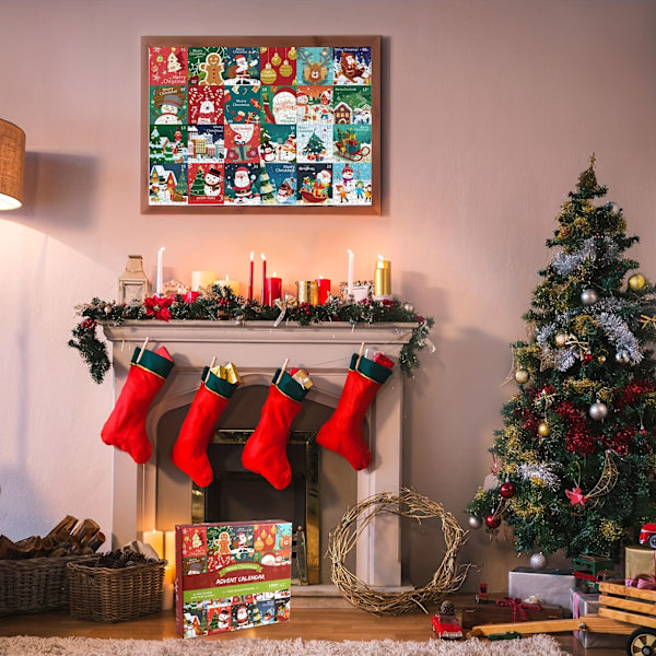Joulukalenteri-palapeli 1008 osaa, Juhlava joulukalenteri, 24 päivän laskurikalenteri, 24 miniboksia, Lumimaisema-palapeli (FMY) Santa Claus Puzzle