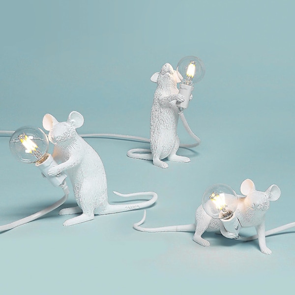 Musebordlampe Nordiske dyrelamper Stue Spisestue Soverom Klær Butikk Tegneserie Mus Harpiks Bordlampe Dau  (FMY) gold mouse lying down