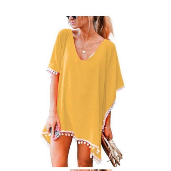 Women's Chiffon Swimsuit Beach Bathing Suit Cover Ups For Swimwear --- Yellow Asize Xl (FMY)