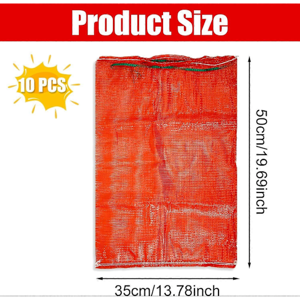 13.78\" x19.69\" 10 stk. Løkposer i netting, Store gjenbrukbare nettingposer for grønnsaker, hengende, 35*60cm (FMY)