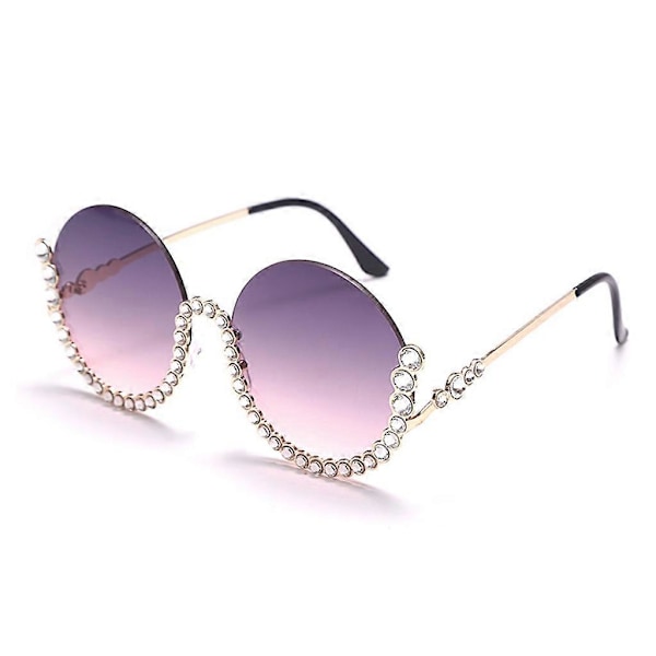 Solbriller med Rhinestones Ramme Y2k Solbriller Køre Solbriller Runde Solbriller (FMY) Gray pink