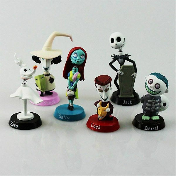 6 stk/sett The Nightmare Before Christmas Jack Skellington Figur Cake Topper Leke Halloween Dekorasjon Gave (FMY)